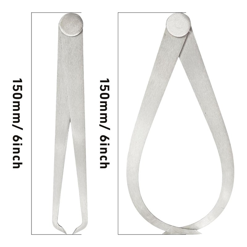 AUXBC 1 Pair 150mm (6 Inch) Inside Outside Caliper Set, Stainless Steel Measuring Tool with Firm Friction Joint for Accurate Internal and External Measurements - Image 2